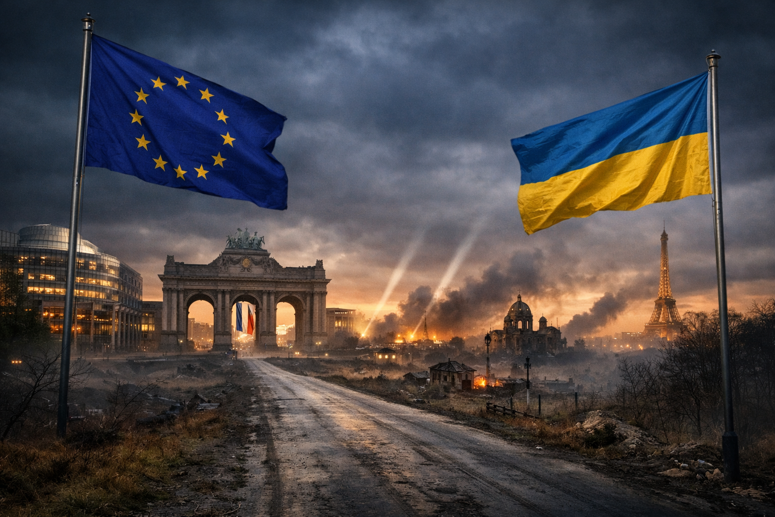 Мистериозна визуализация на Европейския съюз и Украйна на фона на геополитическо напрежение и война в Източна Европа