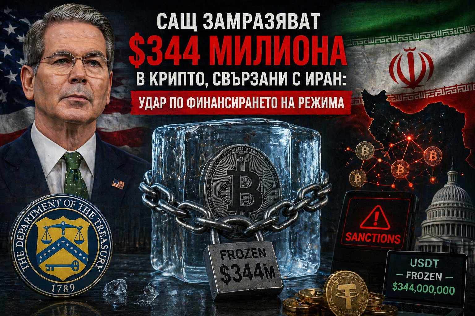 САЩ замразяват 344 милиона долара в криптовалути свързани с Иран и санкции срещу финансирането на режима